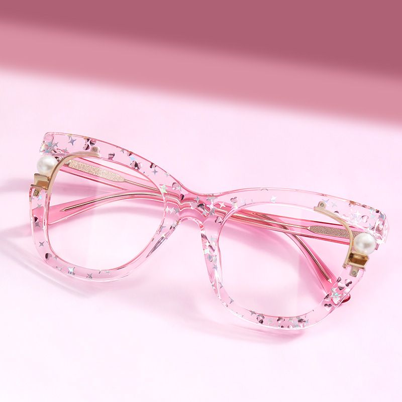 Transparent Pink Glasses with Pearl and Glitter Stars0