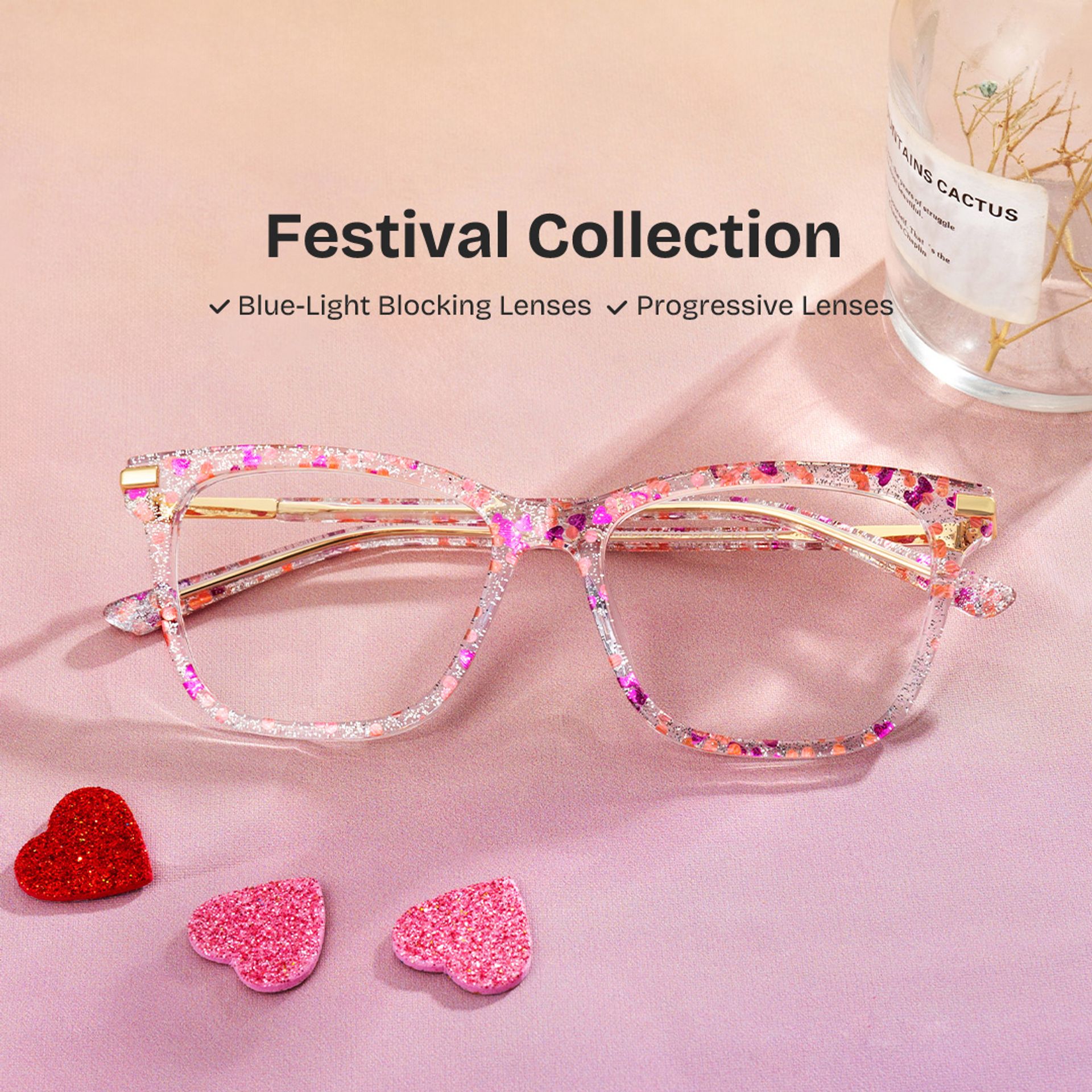 Eliot Rectangle Eyewear with Pink0