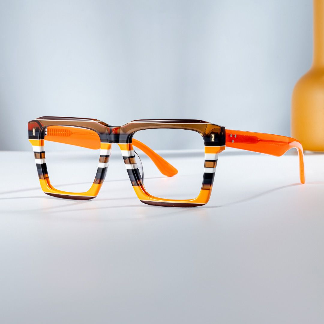 Large Square Prescription Glasses With Orange Brown Stripes0