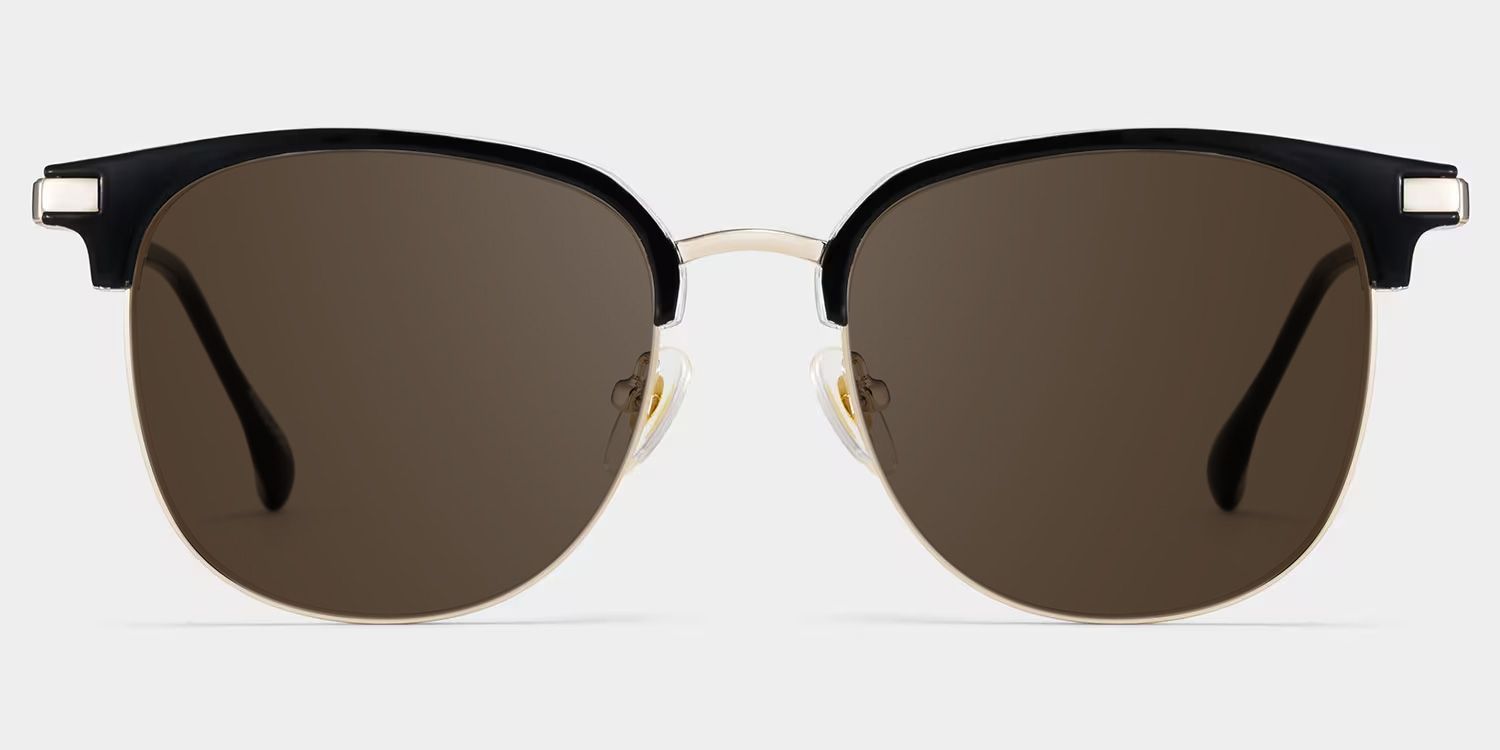 Oversized Browline Glasses With Black and Matte Gold Color0