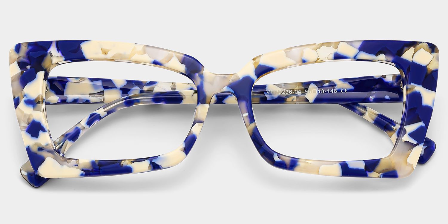 Newell Rectangle Blue-Floral Frame Glasses | Zeelool Optical1