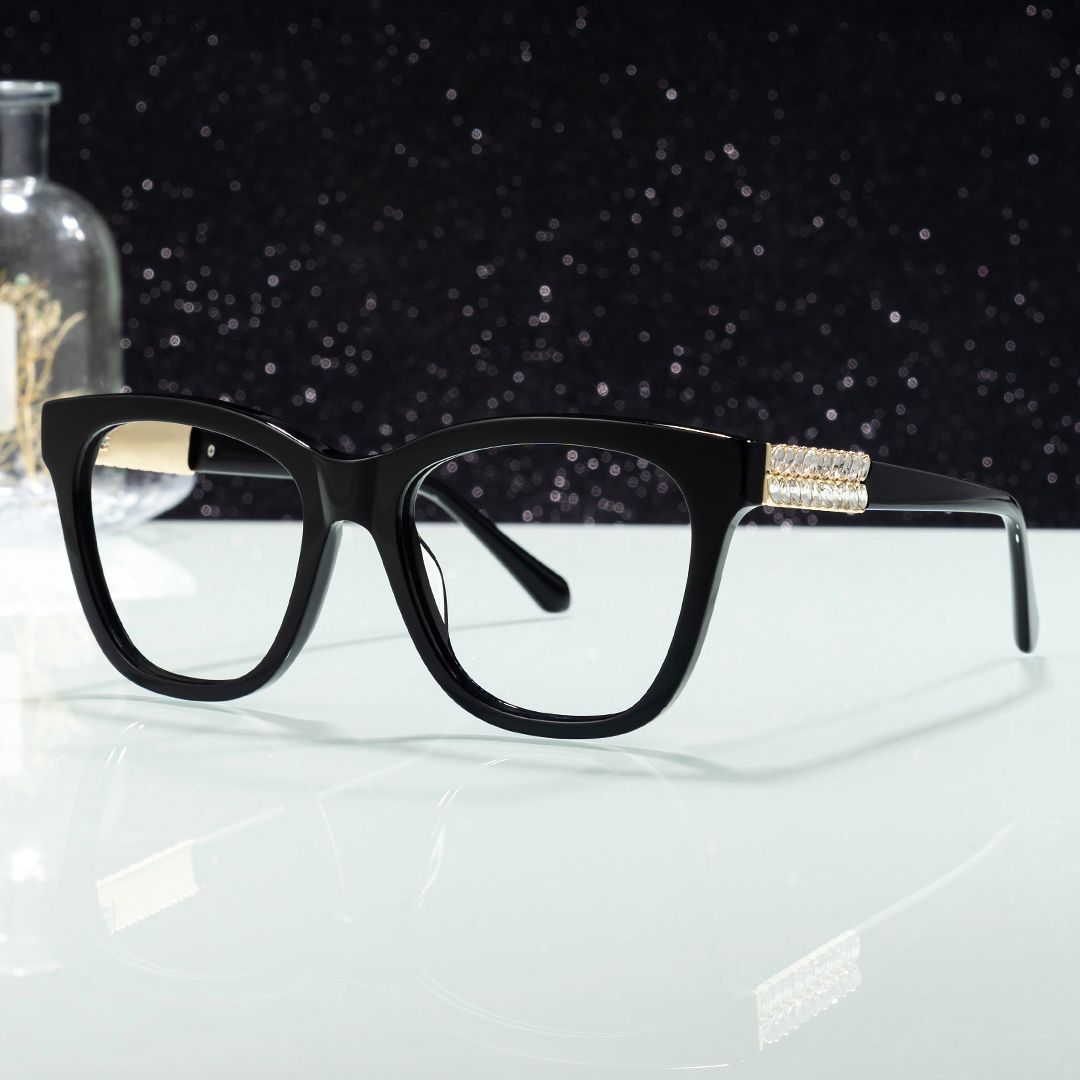 Black Cat Eye Glasses With Rhinestones For Men0