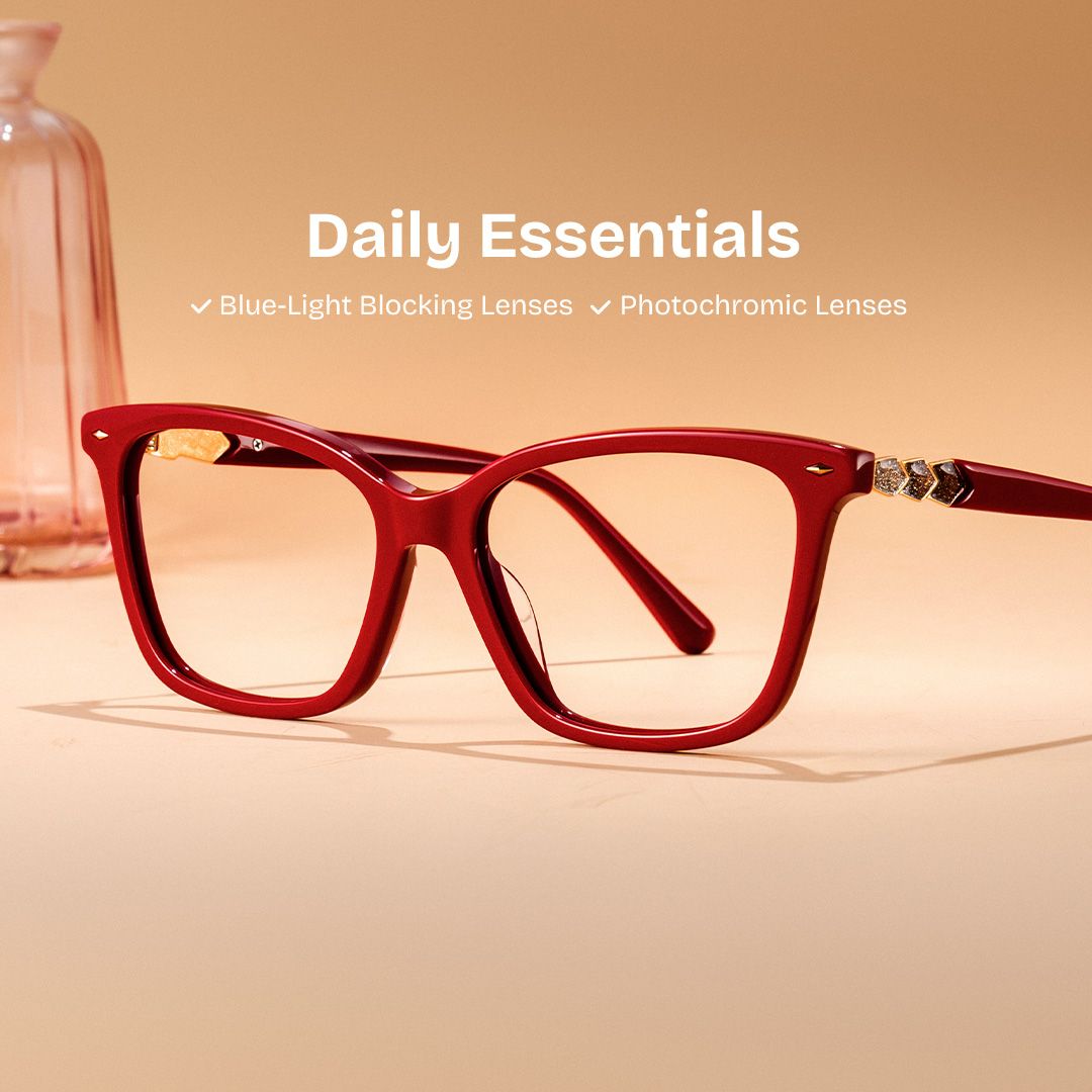 Theo Acetate Red Frame Glasses with Square Shape | ZEELOOL Canada0