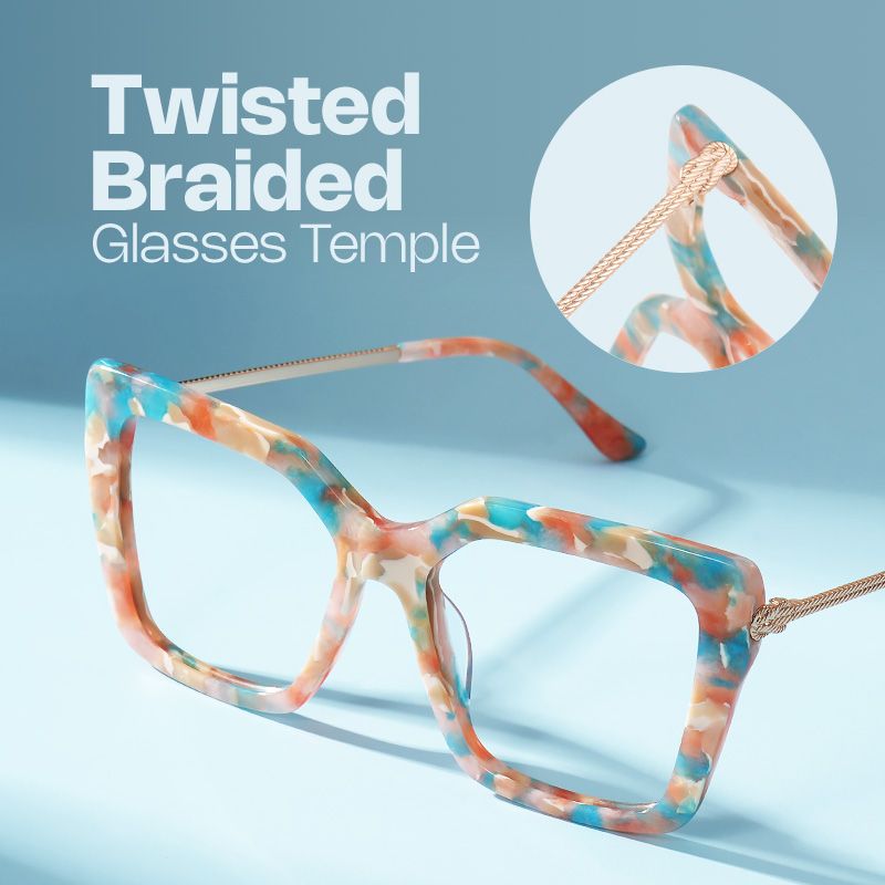 Flora Orange-Floral Marble Eyeglasses with Square Frames4