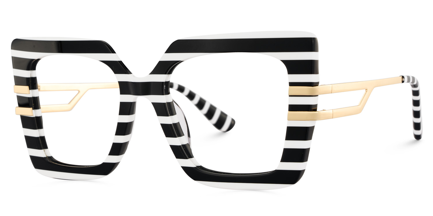 Square Frame Fashion Glasses With Black-White Strips2