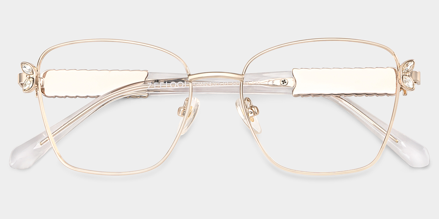 Rectangle Light Gold Eyeglasses- Ellie Metal Frame Glasses1