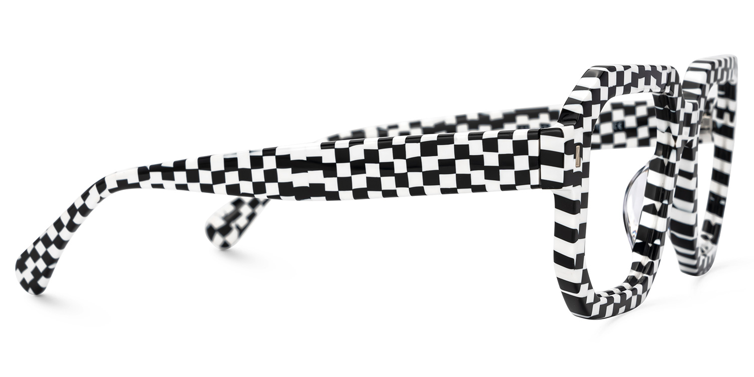 Joeann Geometric Black-White Checkered Glasses2