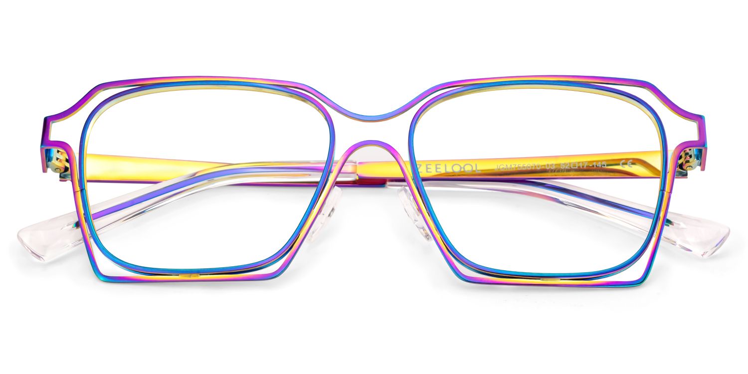 Foday Iridescent Frame Prescription Glasses with Geometric Shape2