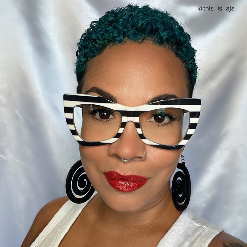 Bernita Geometric Black and White Striped Frames Glasses6
