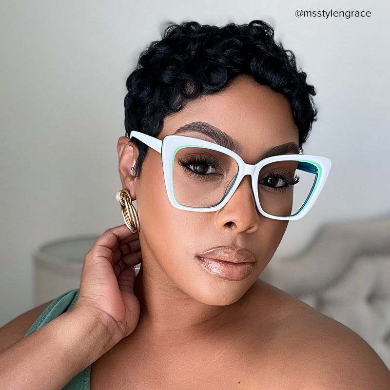 Shanell Butterfly White Eyeglasses and Green Stripes Frame4