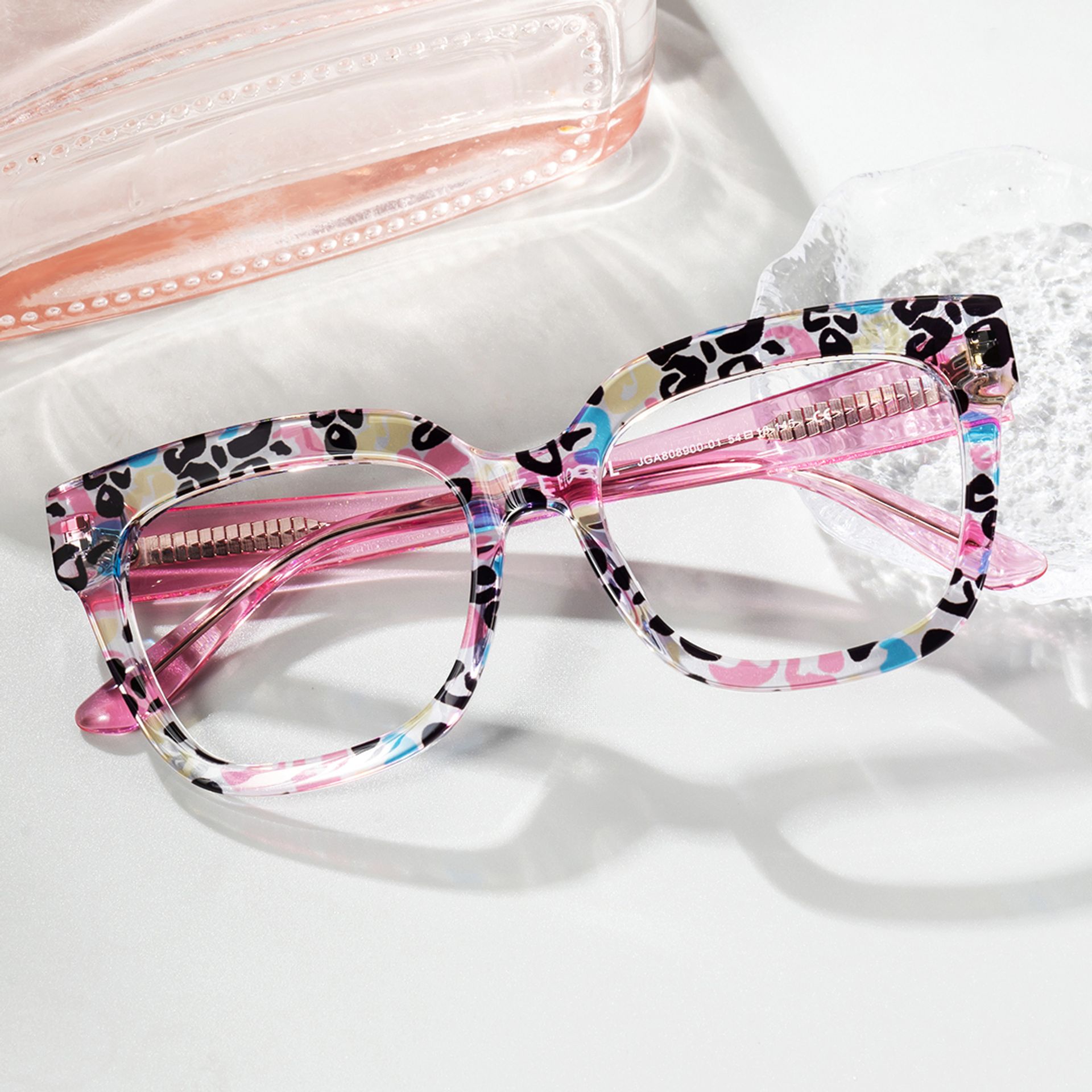 Designer Pink Leopard Square Prescription Eyeglasses1