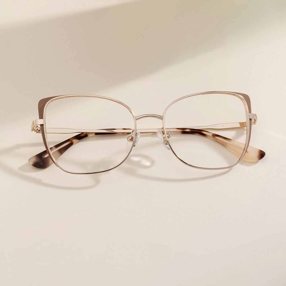 Tessa Khaki Gold Frame Glasses with Cat eye Frame Online | ZEELOOL Canada0