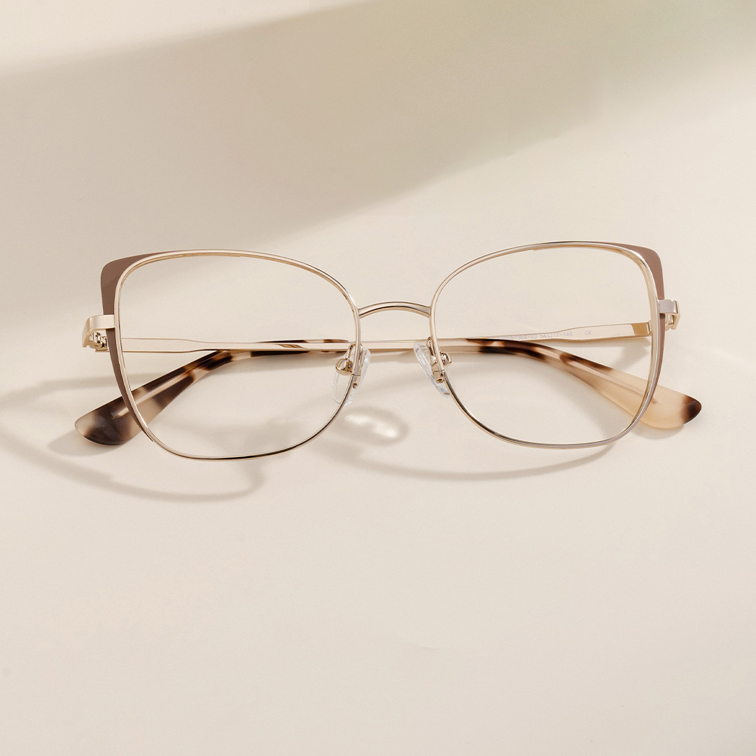 Tessa Khaki Gold Frame Glasses with Cat eye Frame Online | ZEELOOL Canada0
