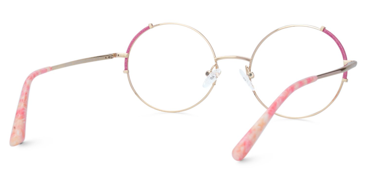 Round Gold Prescription Glasses With Hot Pink Gillter3