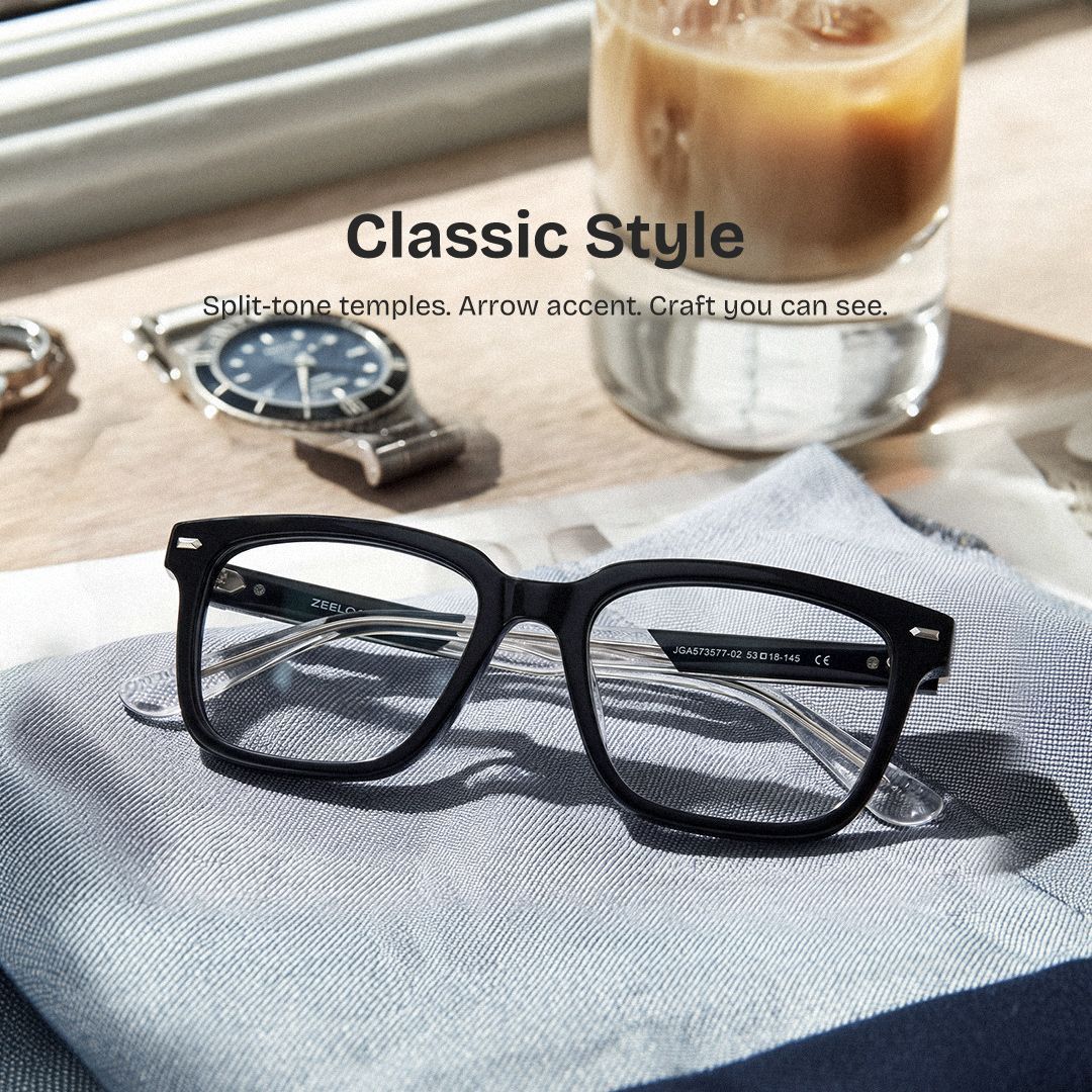 George Black Rectangle Eyeglass Frames for Men | ZEELOOL0