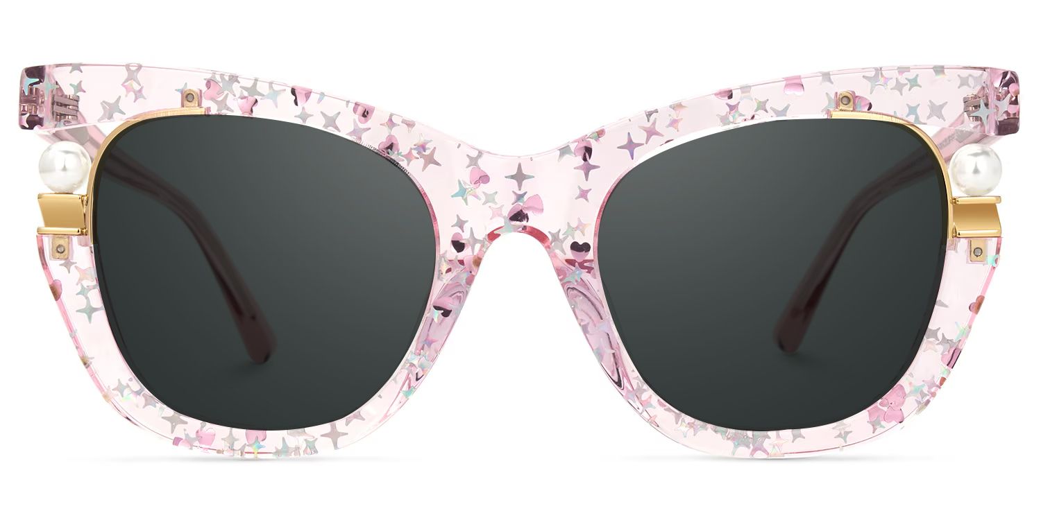 Transparent Pink Sunglasses with Pearl and Glitter Stars0