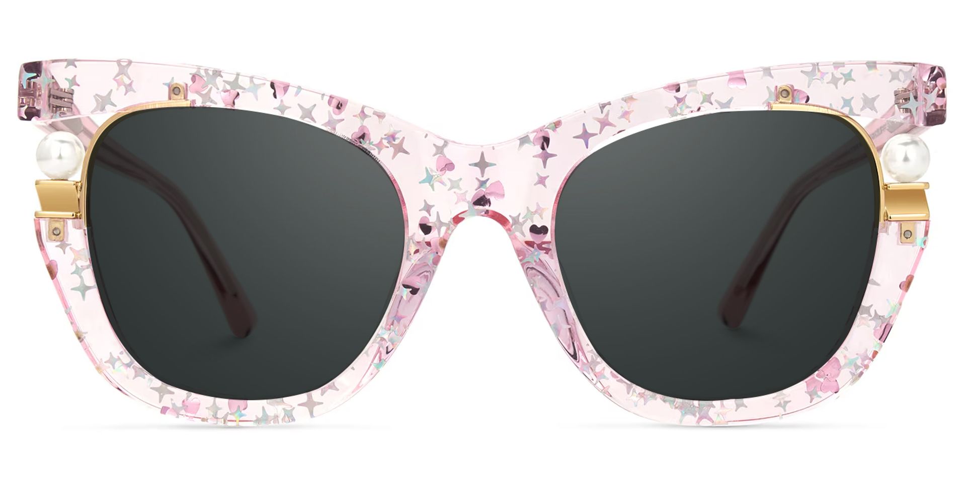 Transparent Pink Sunglasses with Pearl and Glitter Stars0