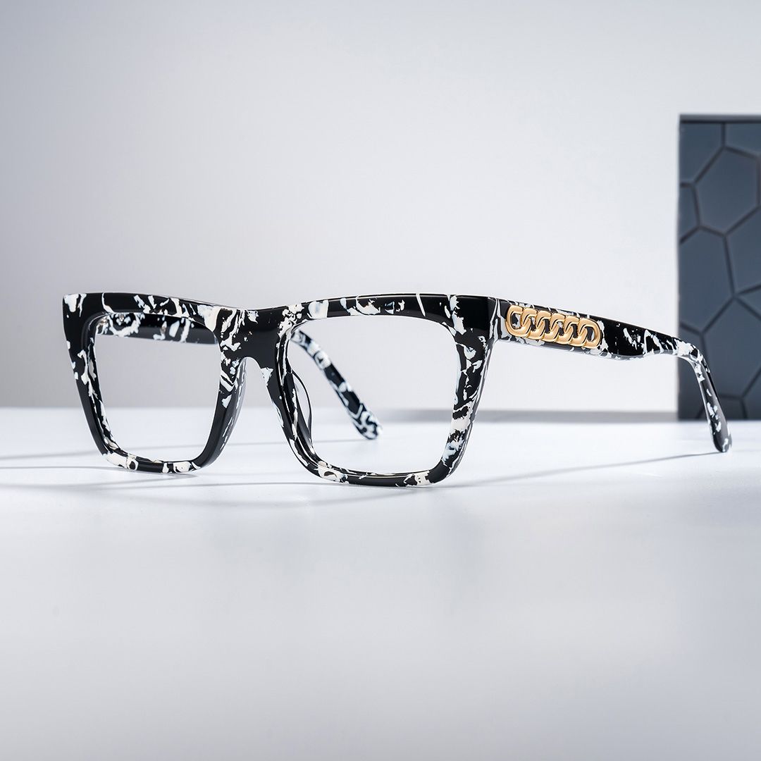 Full Rim Rectangle Frame With Metal Rings On Temples0