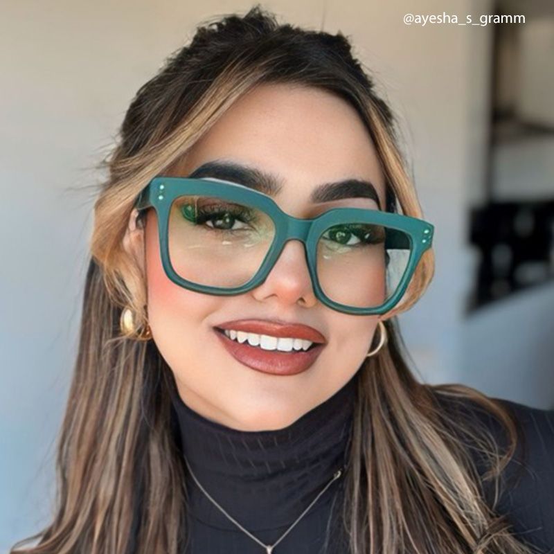 Liizbeett Square Eyeglasses with Dark Green Frames6
