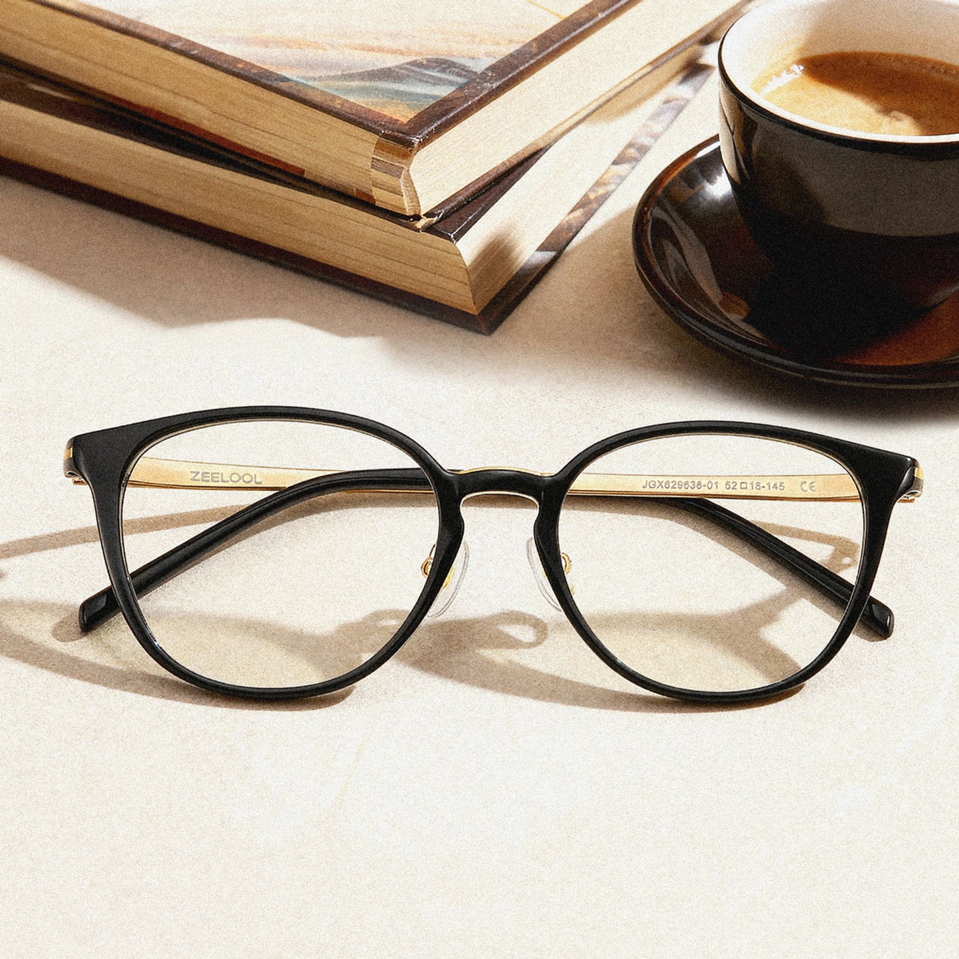 Amanda Rectangle Black Frame Glasses with Gold Trim | ZEELOOL CANADA1