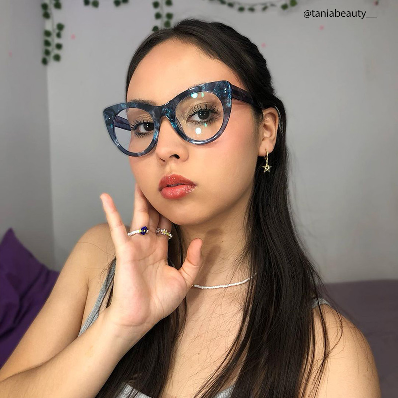 Starry Cateye Blue Frame Glasses | ZEELOOL Canada7