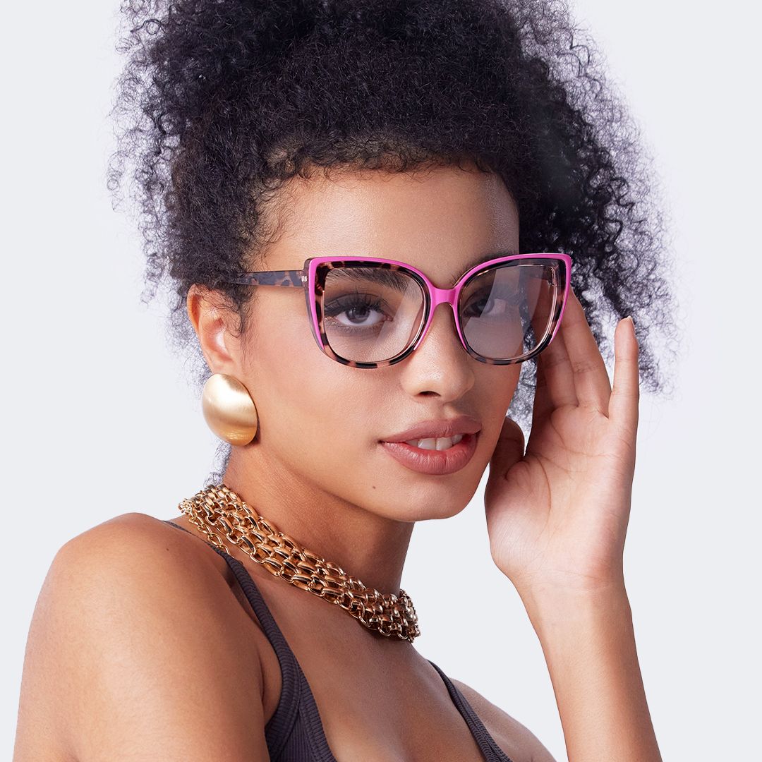 Large Cat Eye Glasses with Pink and Tortoise Frame6