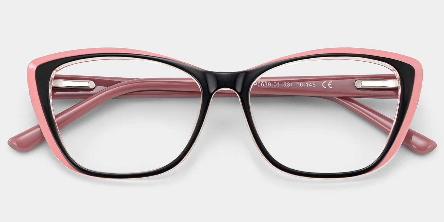 Fidelia Cat Eye Black and Pink Frame Glasses | Zeelool2