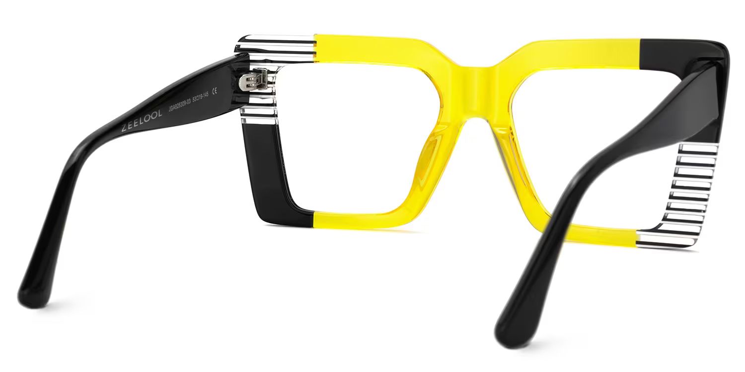 Shamika Large Black and Yellow Eyeglasses with Rectangle Frames | ZEELOOL Canada3