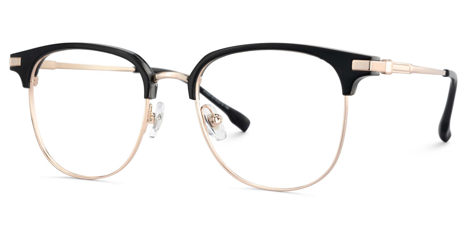 Oversized Browline Glasses With Black and Matte Gold Color3