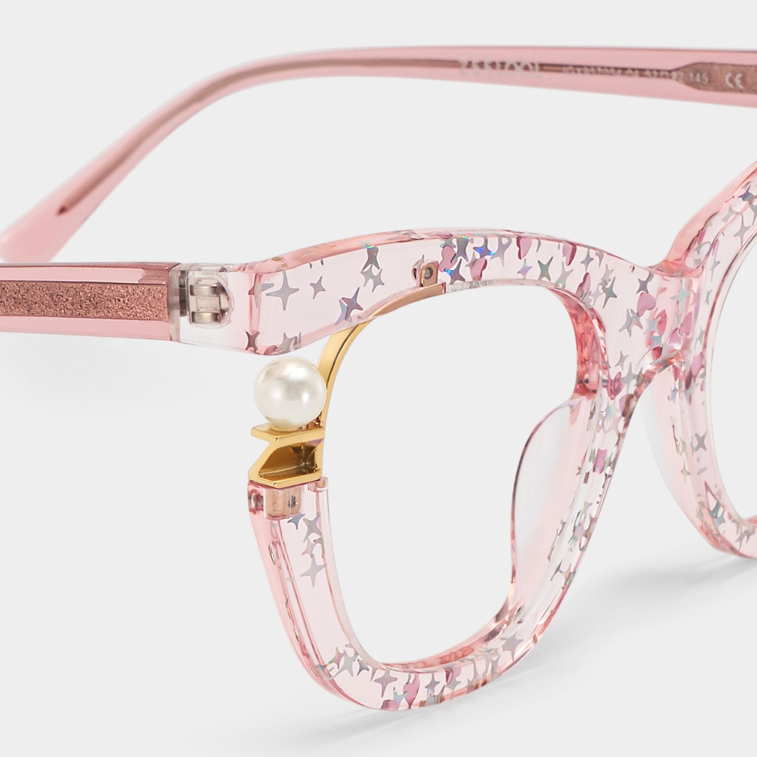 Transparent Pink Glasses with Pearl and Glitter Stars6
