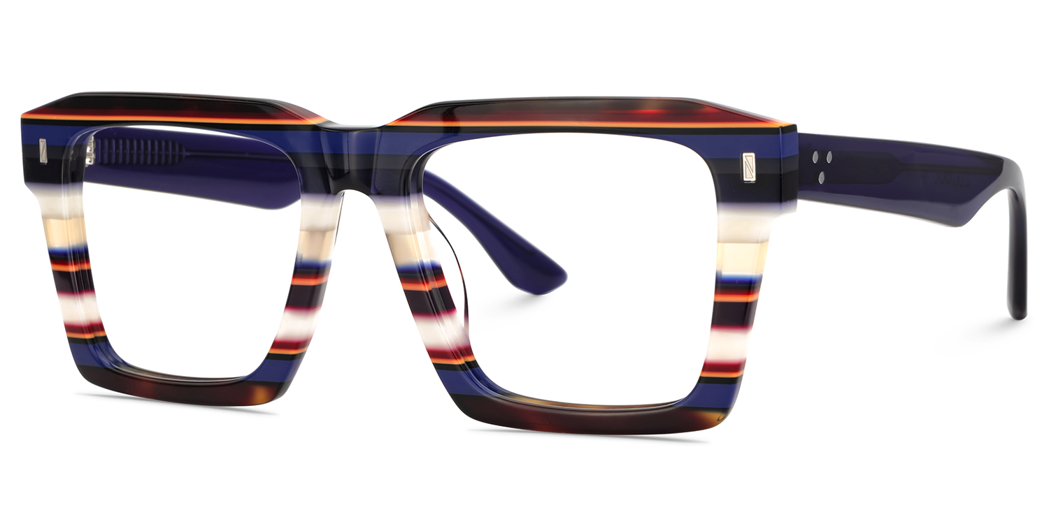 Large Square Frame Eyeglasses With Blue and White Stripes3