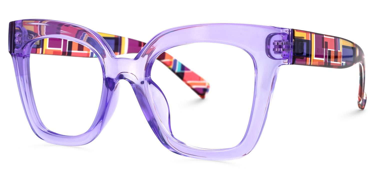 Malcolm Large Clear Purple Glasses with Colorful Plaid Arms | Zeelool1