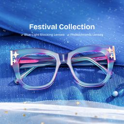 Minfia Square Blue Purple Glasses0