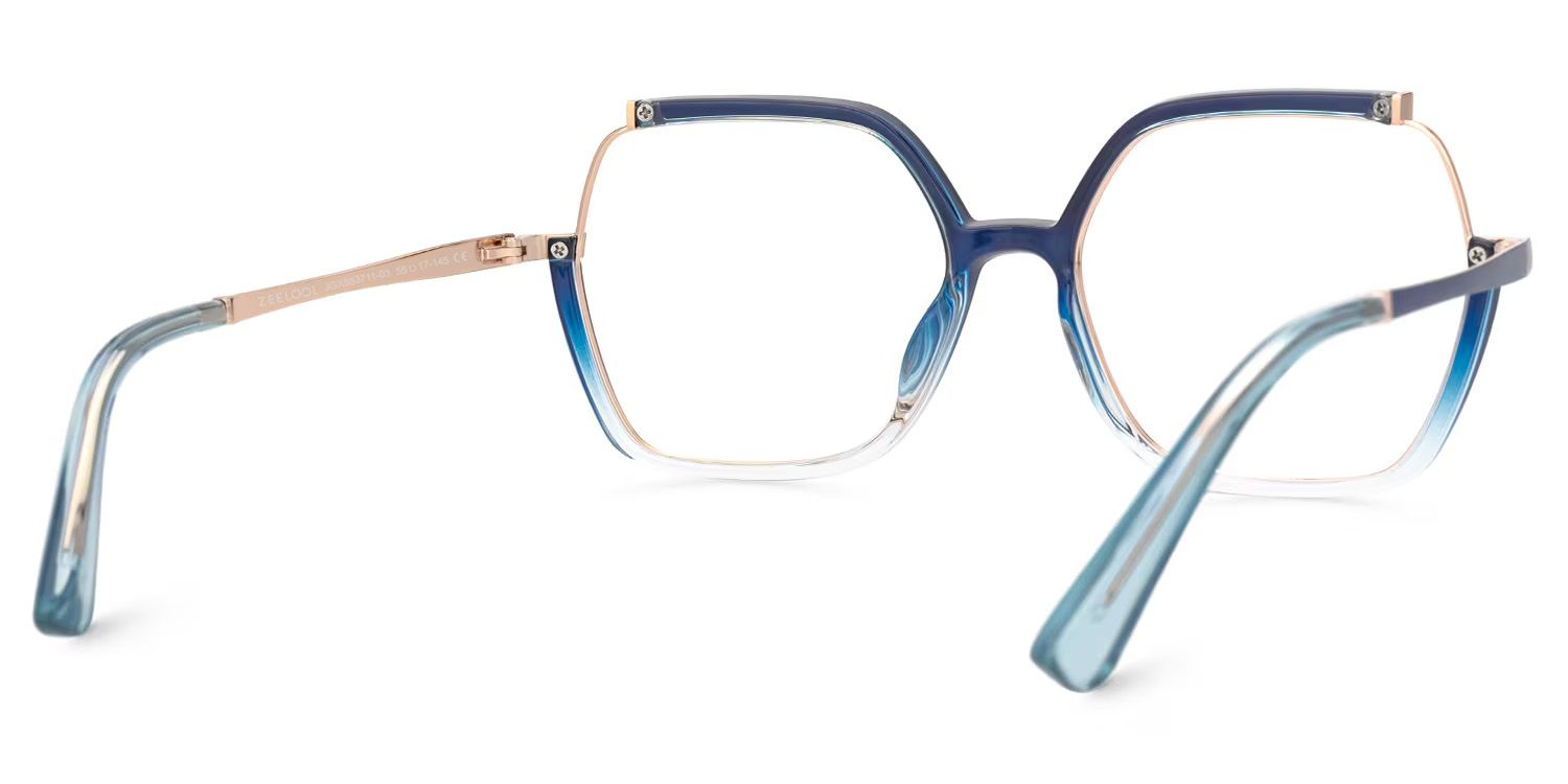 Alexia Mixed-Materials Square Blue Frame Glasses | ZEELOOL Canada6