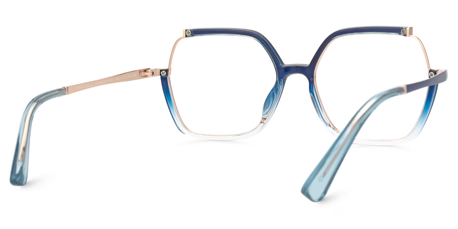 Alexia Mixed-Materials Square Blue Frame Glasses | ZEELOOL Canada6