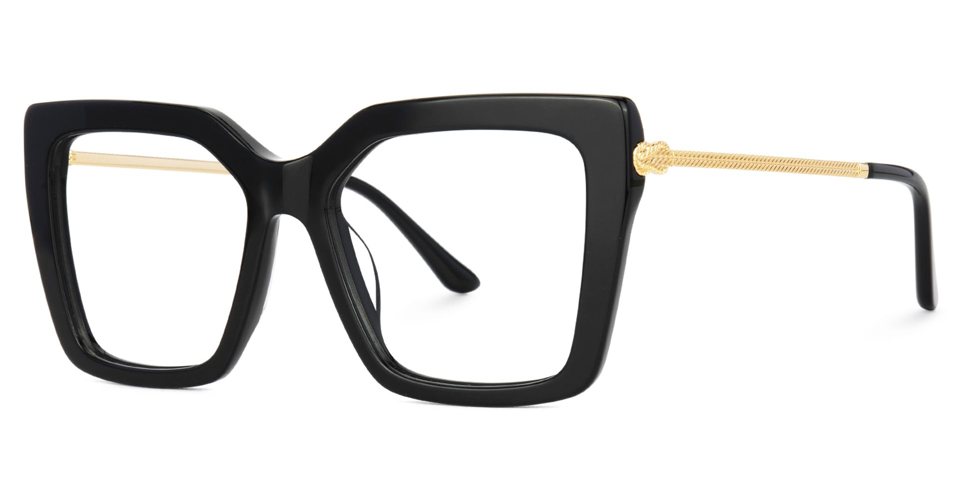 Flora Square Glossy Black Frame Glasses with Gold Arms1