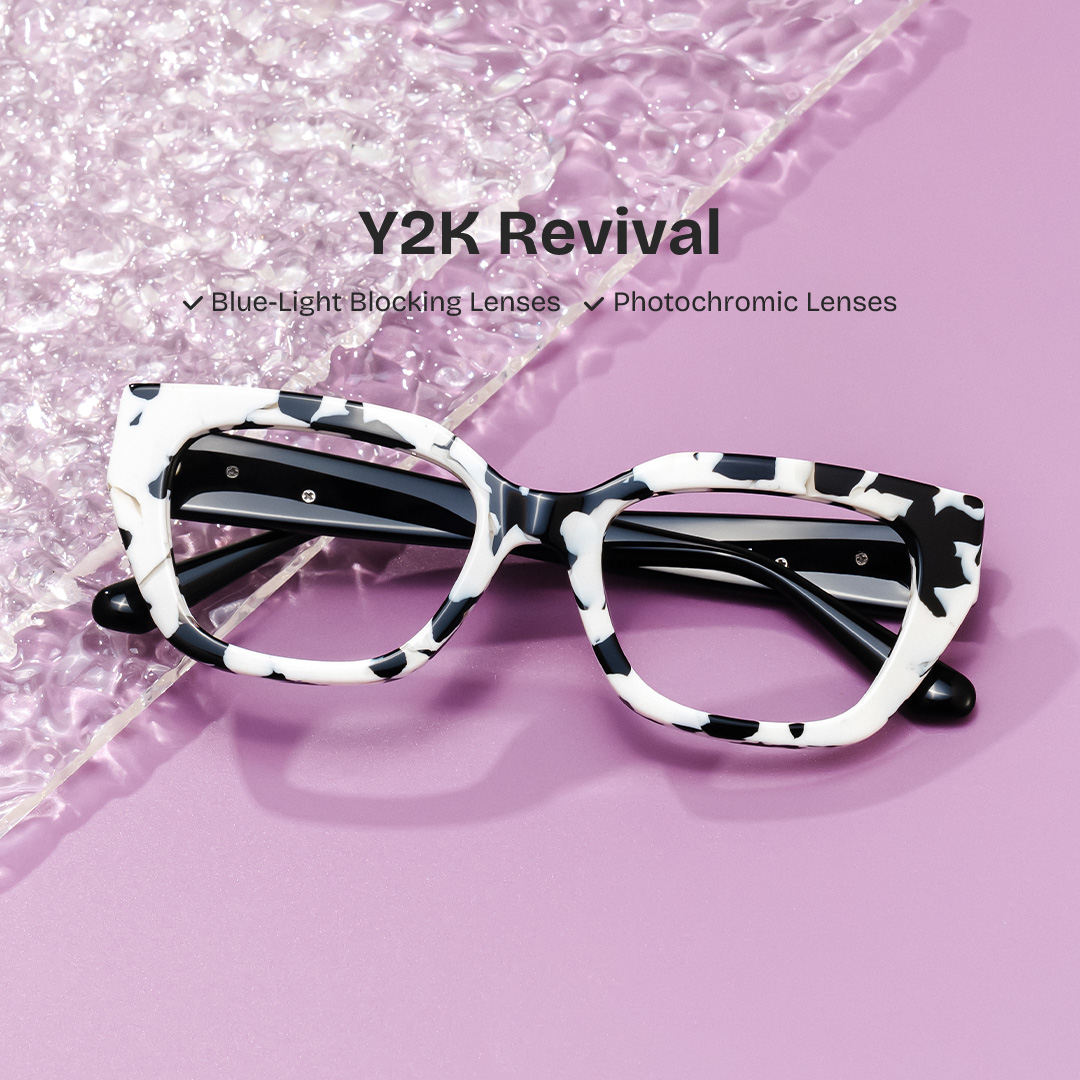 ZEELOOL Flare Rectangle Cow Print Glasses