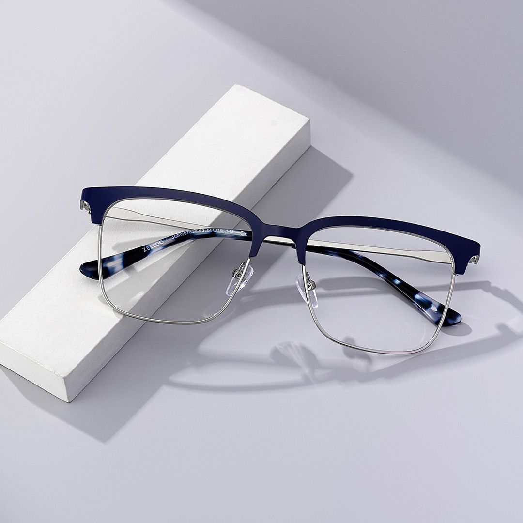 Cleo Blue Silver Frame Glasses with Browline Frame Online | ZEELOOL Canada0
