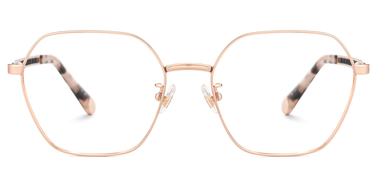 Rose Gold Hexagon Glasses On Face With Tortoise Temples0