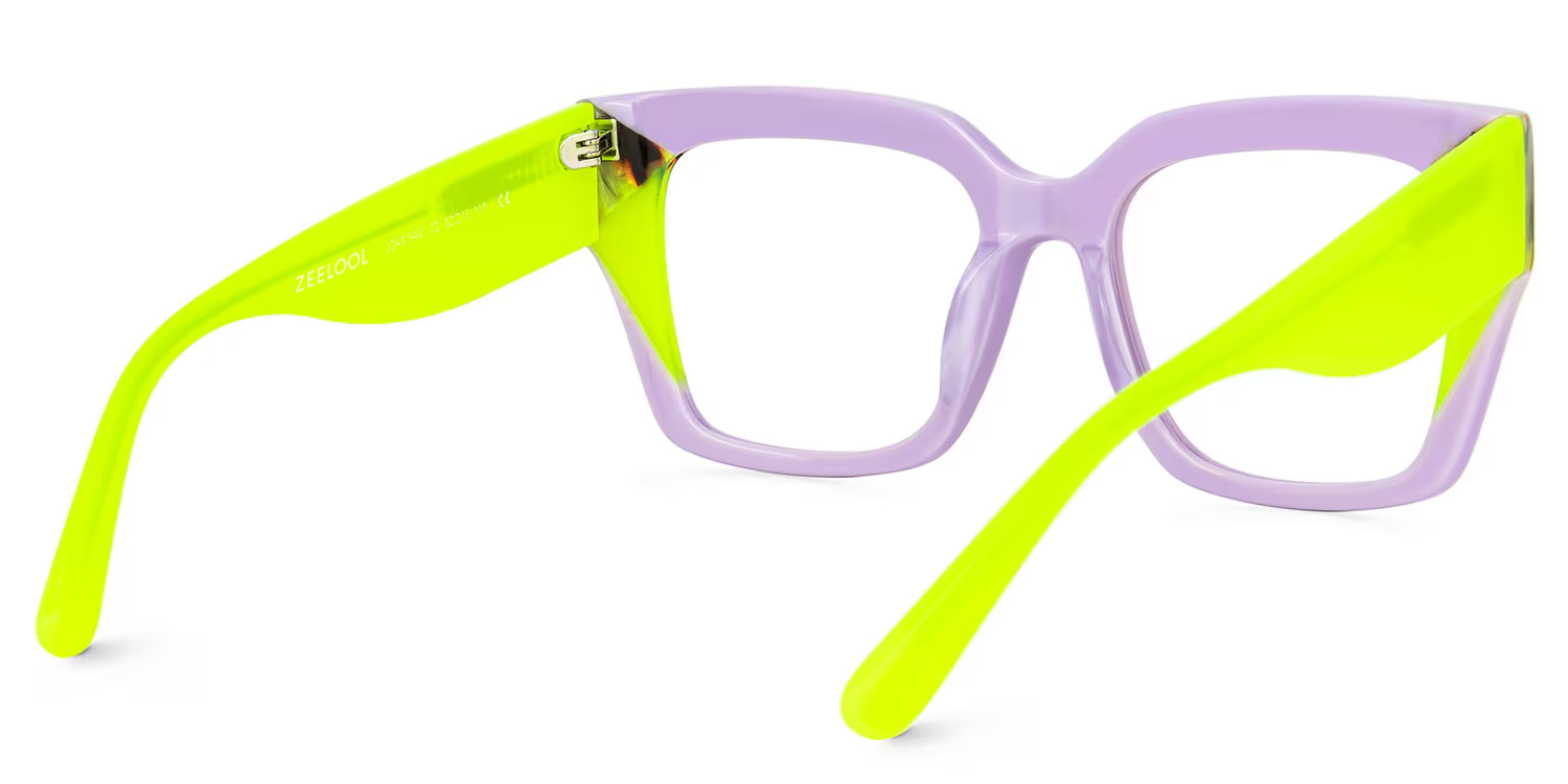 Clody Lavender Square Glasses with Lime Green Arms3
