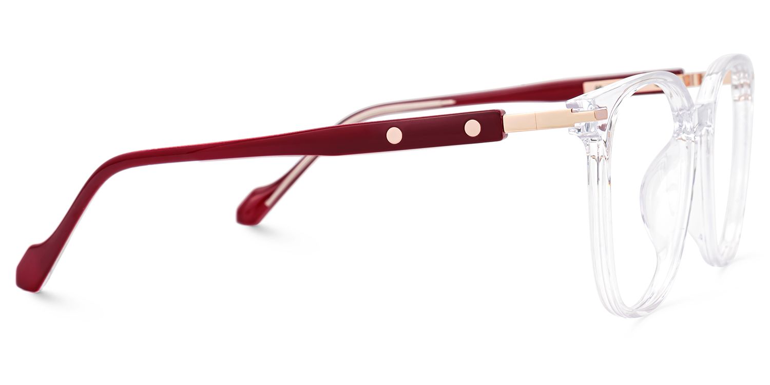 Thin Frame Round Eyeglasses With Red Temples3