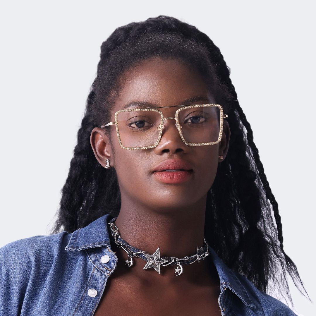 Diva Frame Glasses, Gold Glitter Sparkle Square Eyeglasses8