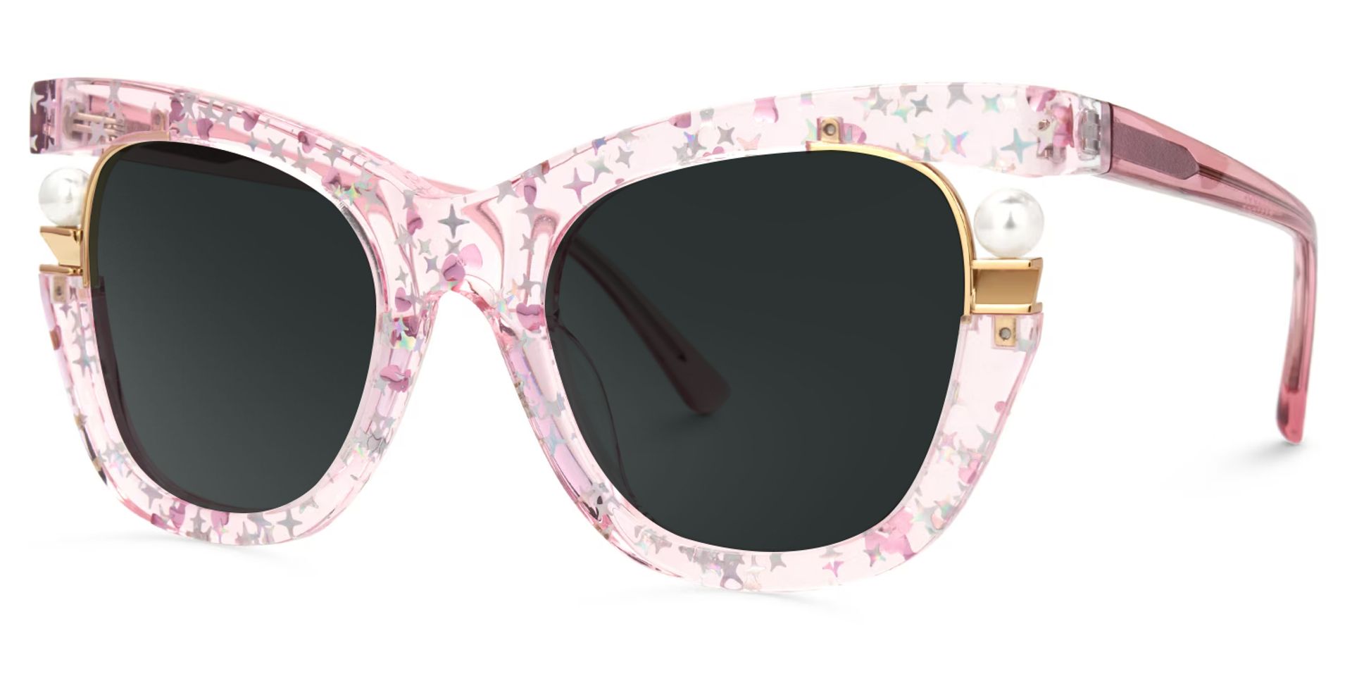 Transparent Pink Sunglasses with Pearl and Glitter Stars1