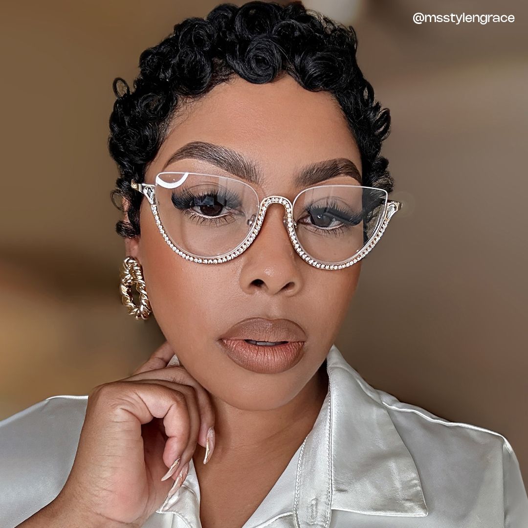 Half Frame Cat Eye Glasses With Shiny Diamonds12