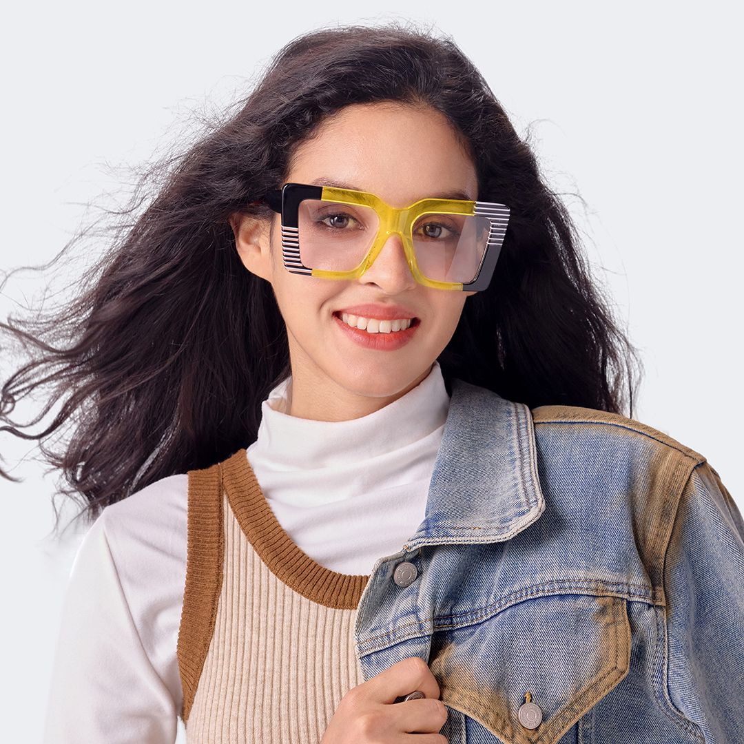 Shamika Large Black and Yellow Eyeglasses with Rectangle Frames | ZEELOOL Canada6
