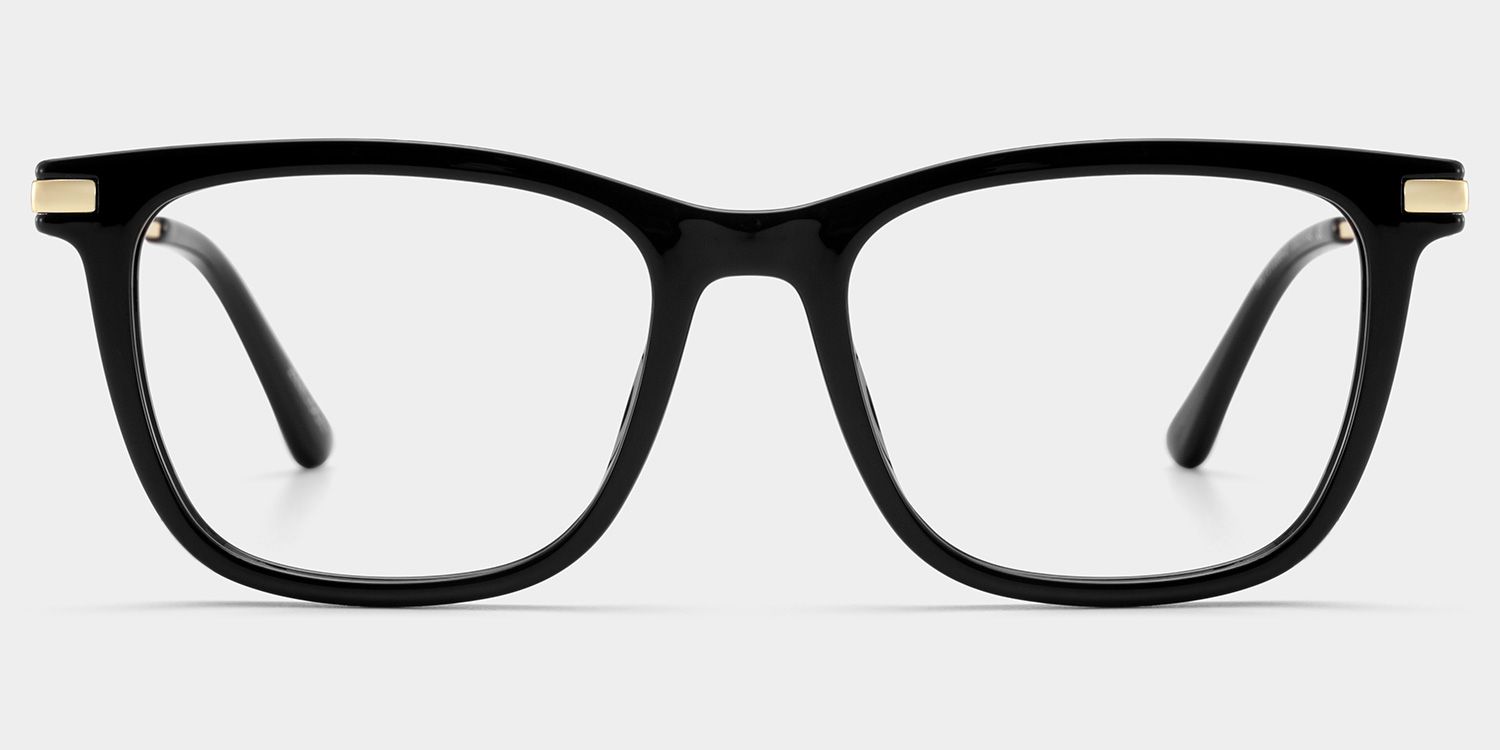 Selena Rectangle Black and Gold Frame Glasses | ZEELOOL0