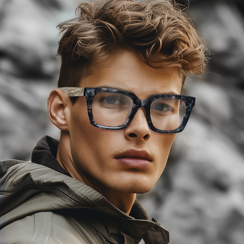 Cabdi Gray and Black Marble Glasses with Square Design4