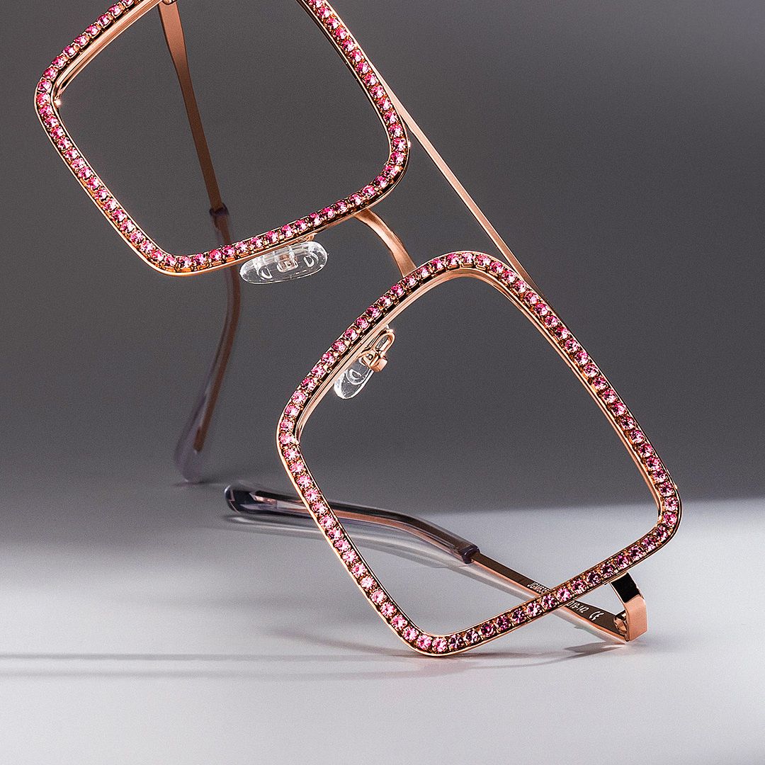 Diva Glasses, Rose Gold Eyeglasses with Pink Diamond0