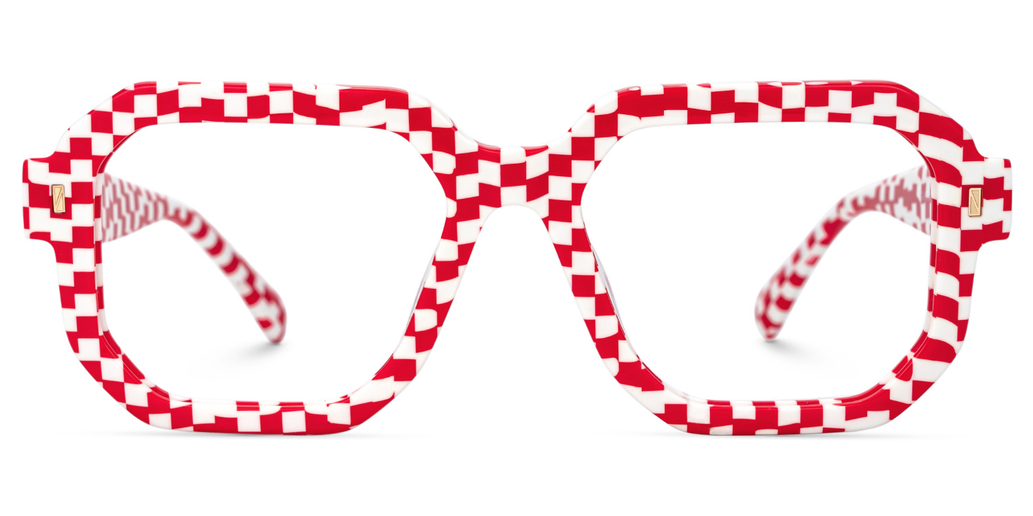 Joeann Geometric Red Checkered Glasses0