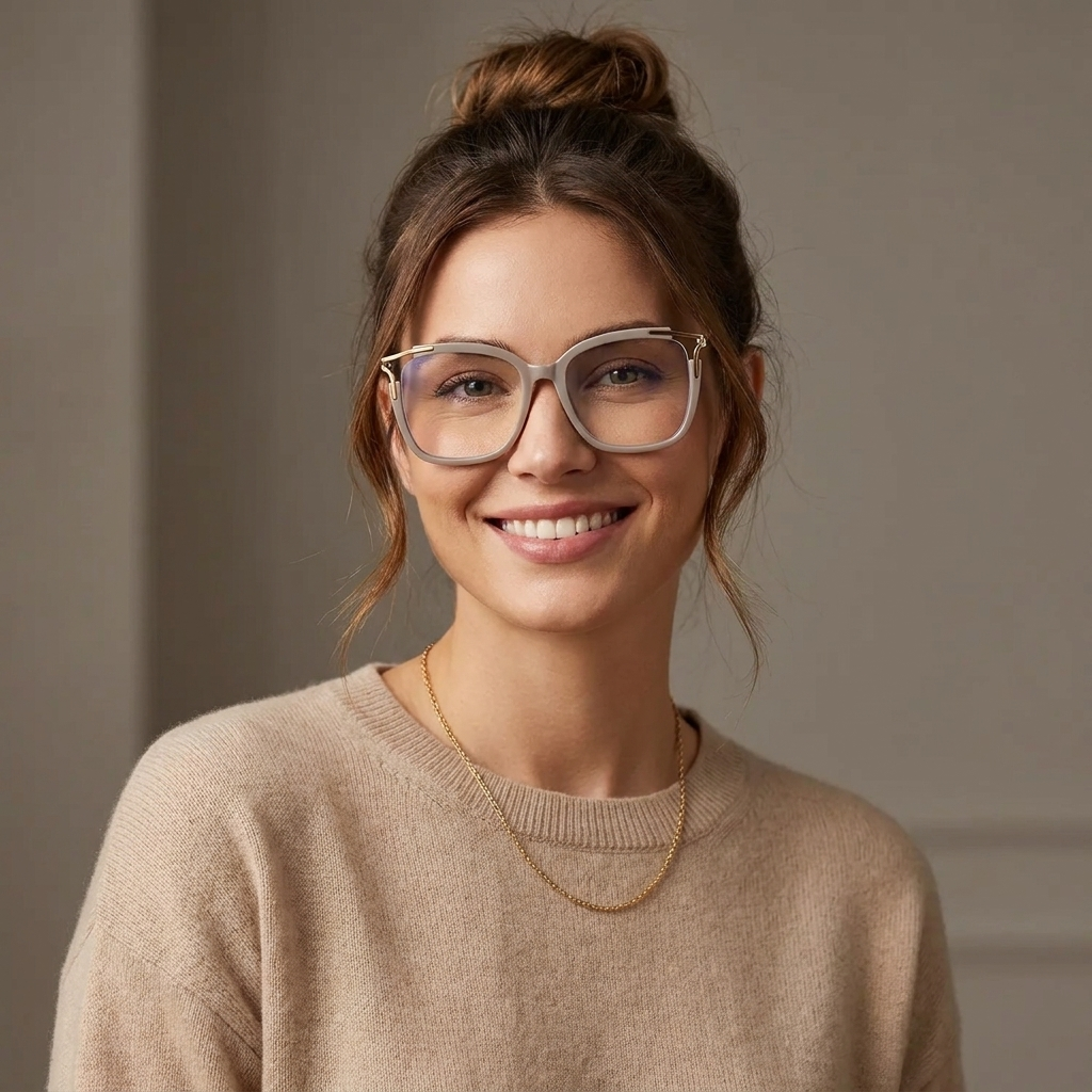 Sidibe Khaki Square Khaki TR90 Frame Glasses | ZEELOOL5